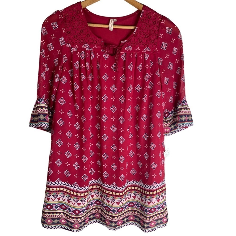 Women’s Red Camel Red Handkerchief Pattern Sheer Size Small NWOT